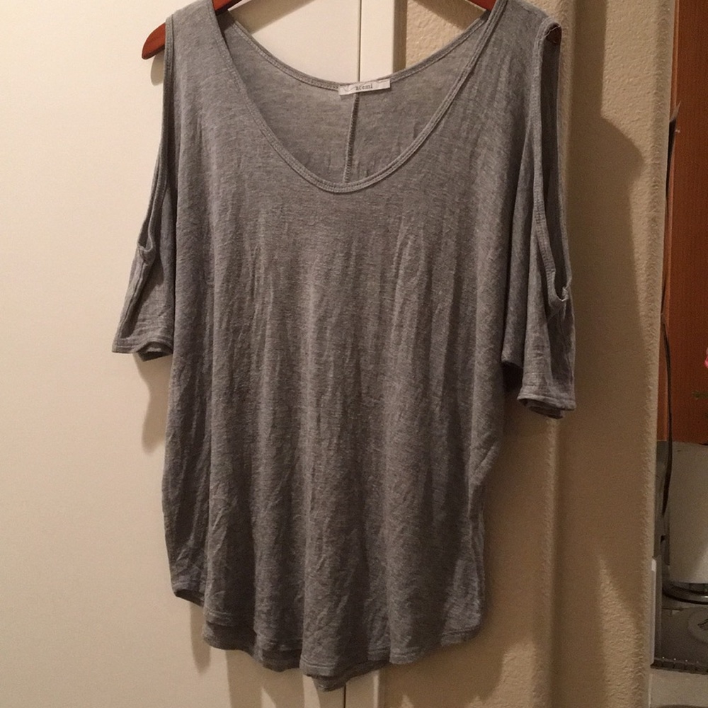 DONATED Gray Cold Shoulder Top
